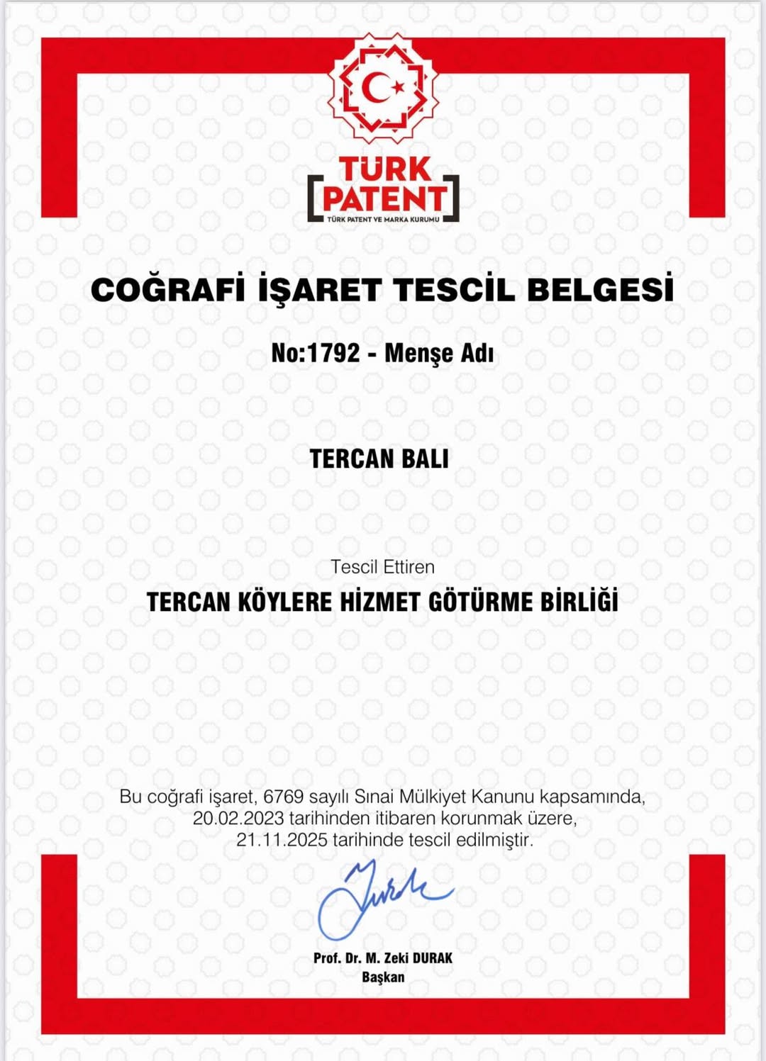 Tercan Balı Erzincan’ın 14. Coğrafi İşaretli Ürünü Oldu