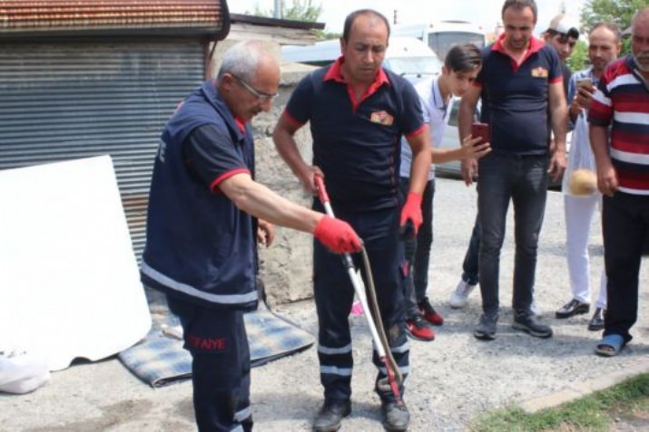 Otomobilin Altına Saklanan Yılan İtfaiye Ekiplerince Yakalandı